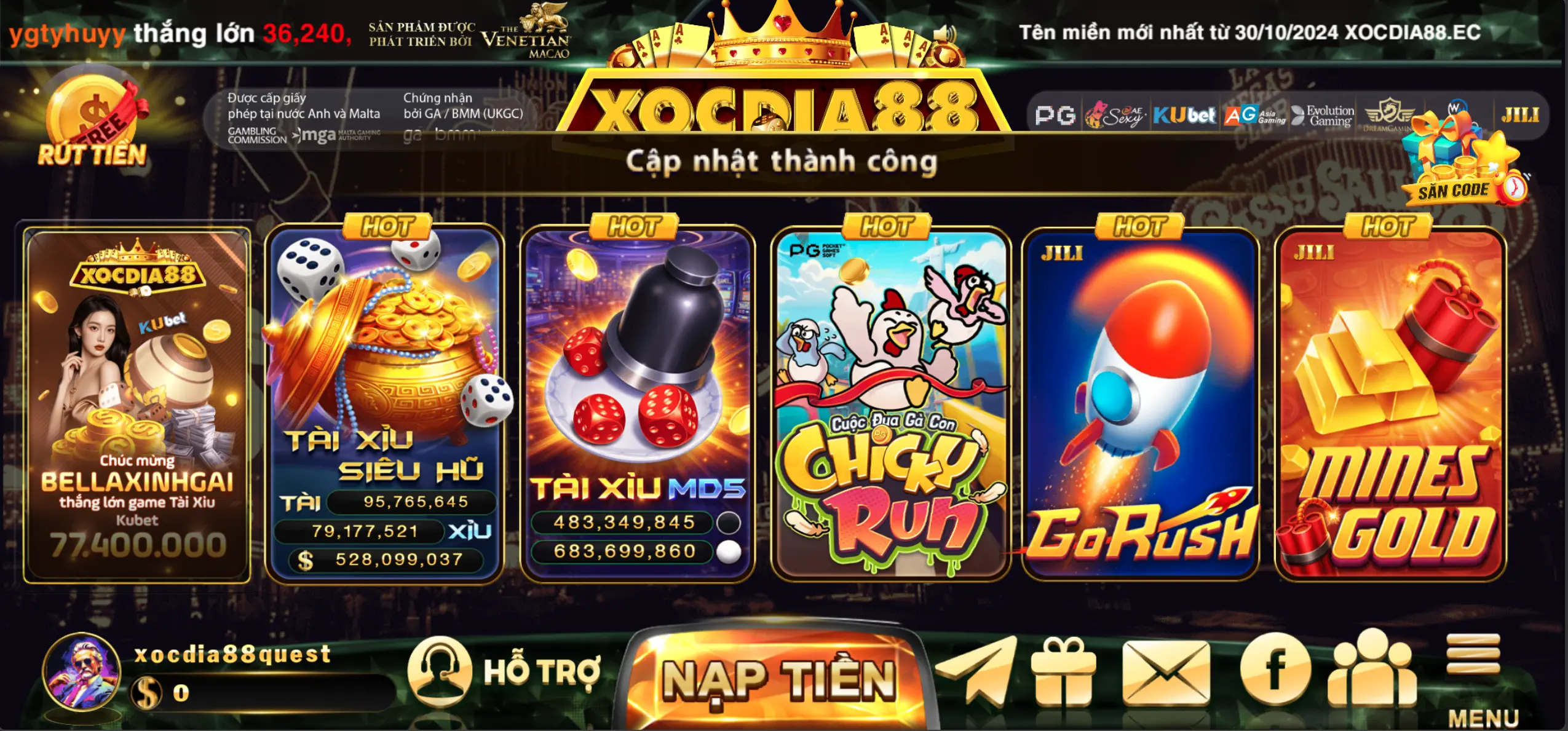 Giao diện sảnh Xocdia88